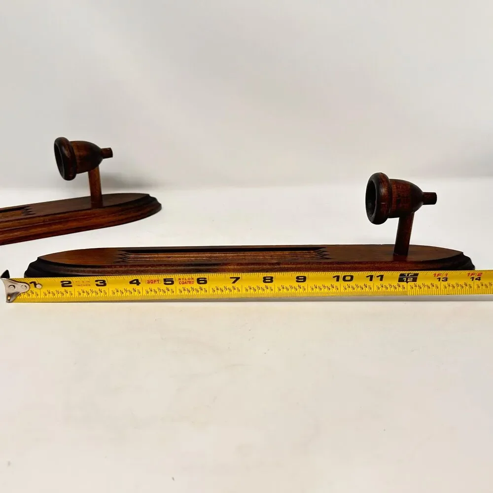 Vintage Wood Wall Candle Sconces Pair Gothic Arch Mid Cen Fluted Taper Holders